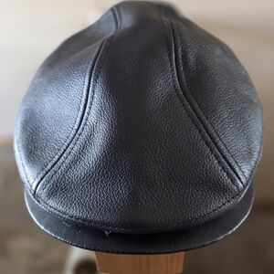 Black Leather Flat Cap